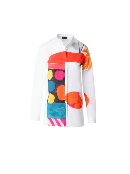 Designer Cotton Voile Blouse with Rooster Print - multicolor