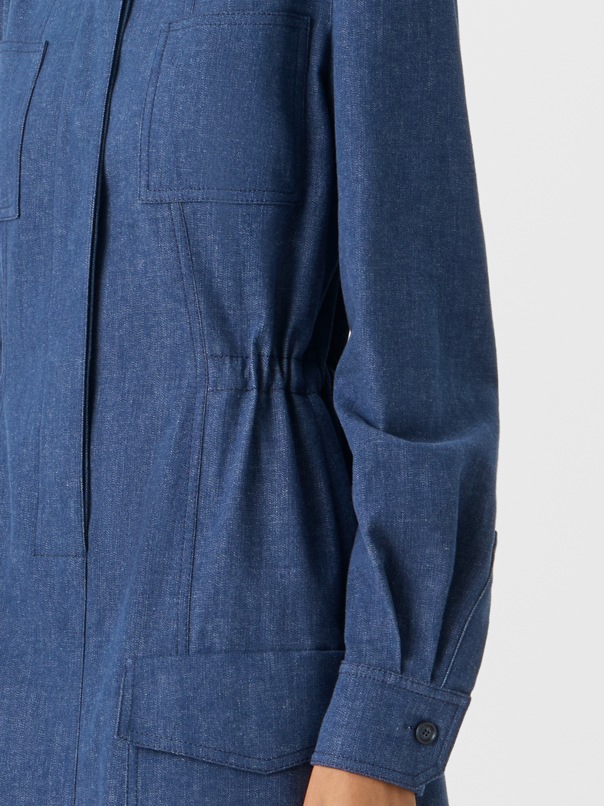 Designer Short Dress in Sea Island Denim - blue #editorial