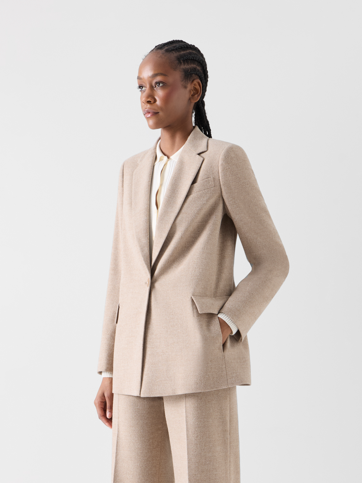 Designer Boyfriend Blazer in Pastel Wool Flannel - beige 