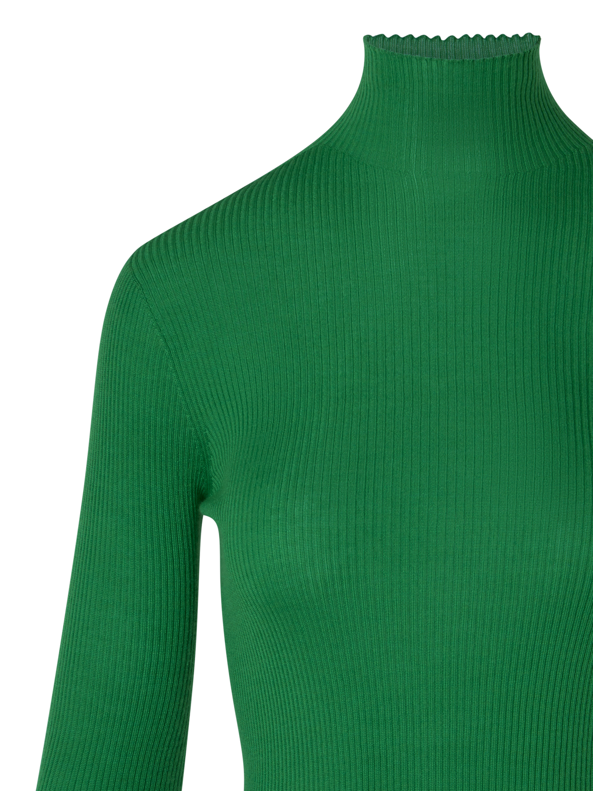 Designer Fine Rib Cashmere Silk Mock Neck Sweater - green