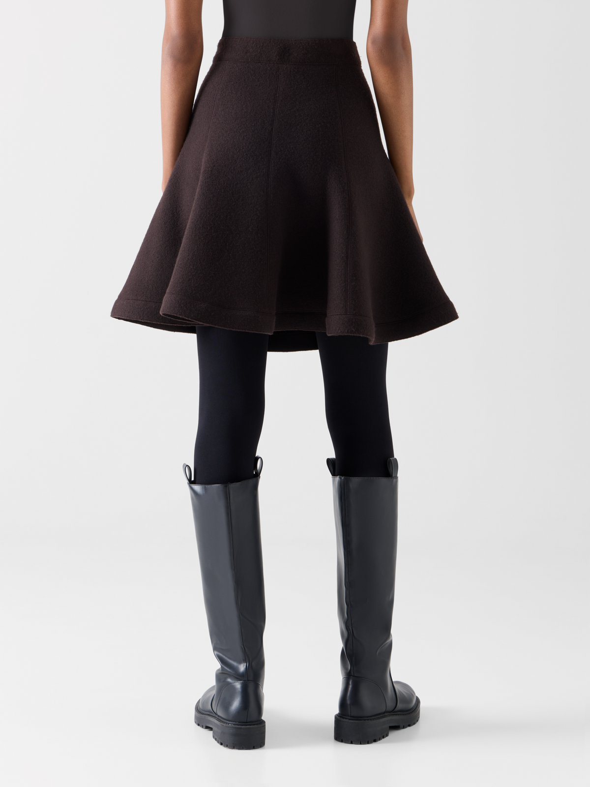 Designer Flared Skirt in Boiled Wool - brown 