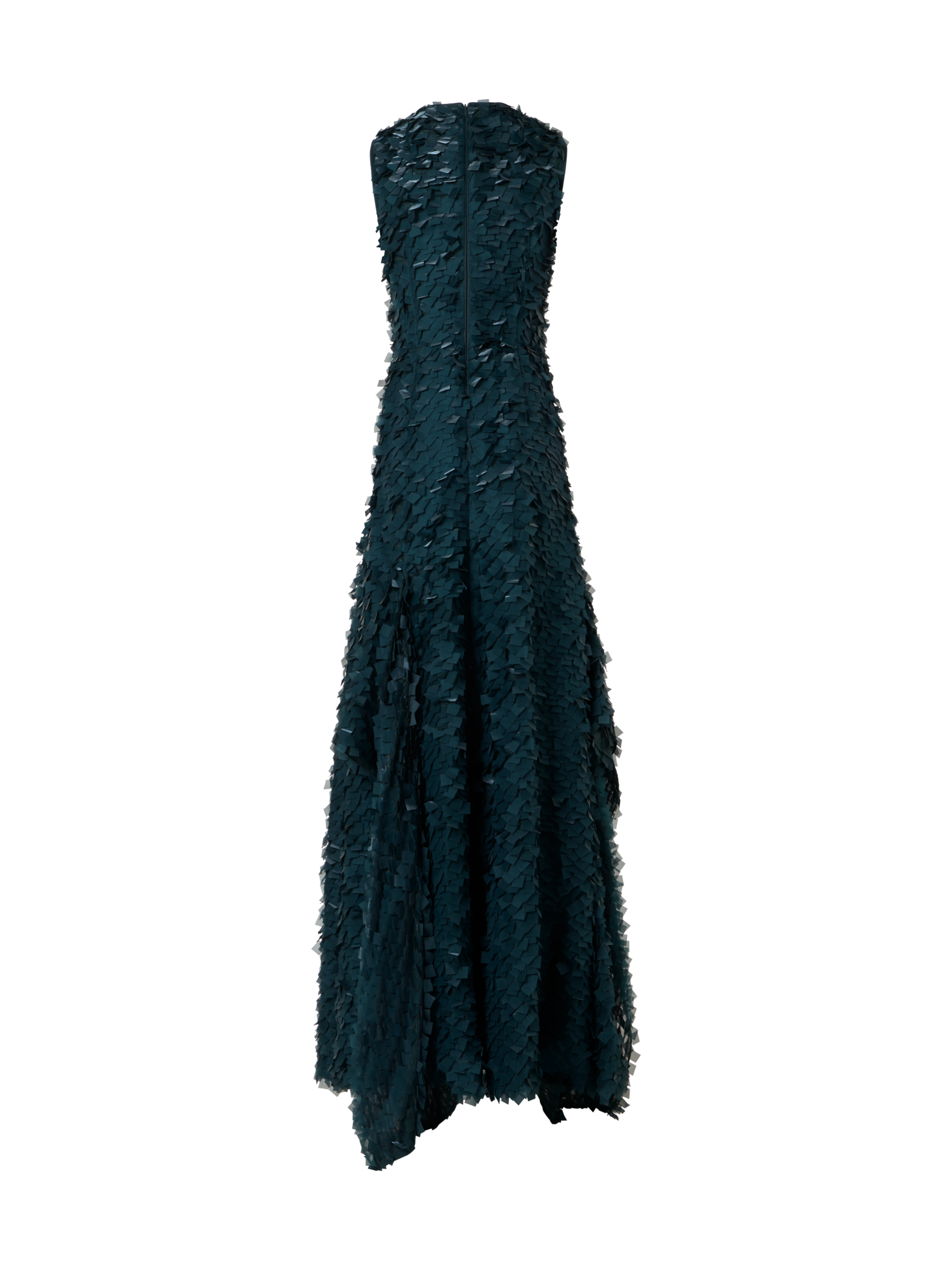 Designer Asymmetrical Gown in Layered Organza Tiles - green