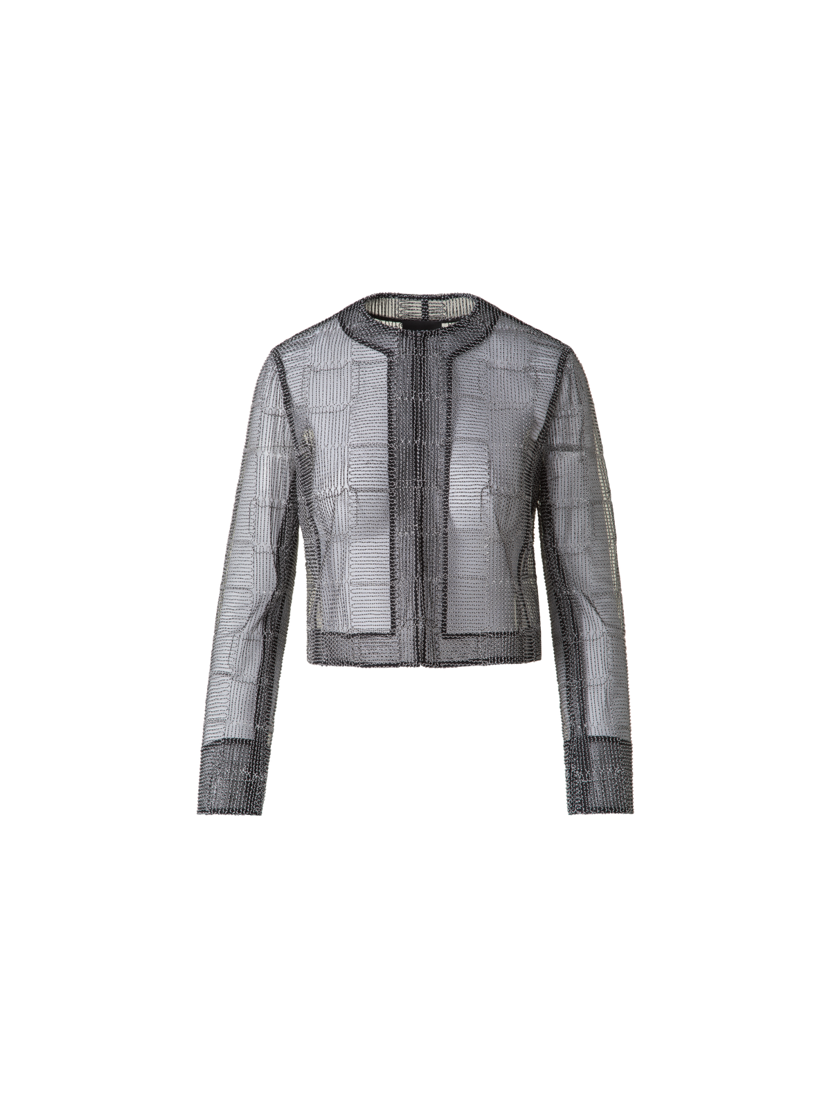 Designer Short Jacket in Square on Tulle Embroidery - black