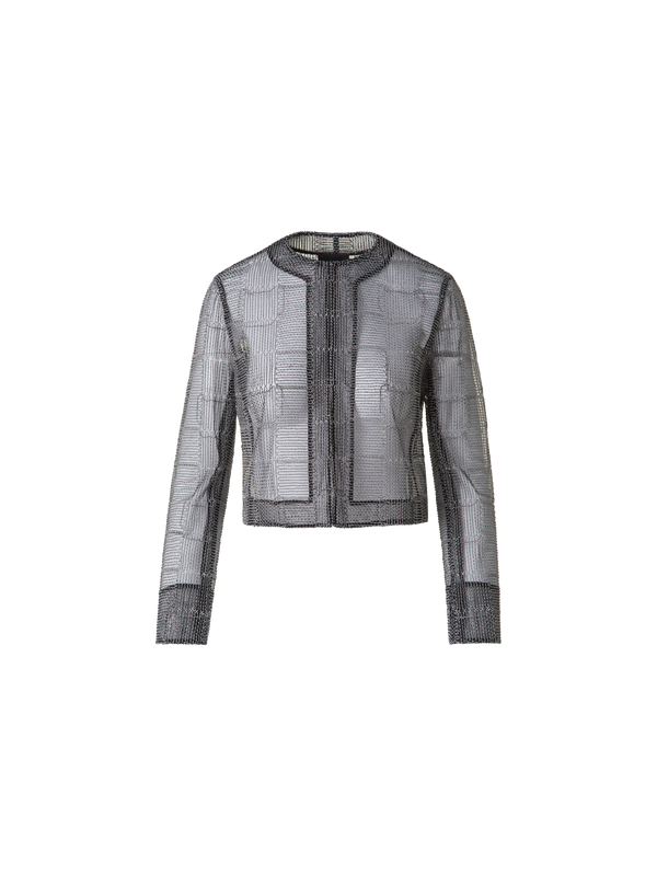 Designer Short Jacket in Square on Tulle Embroidery - black