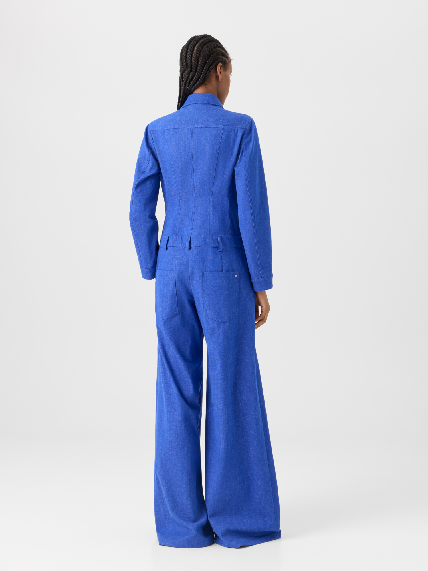 Designer Hellan Fitted Jumpsuit in Cotton Denim - blue 