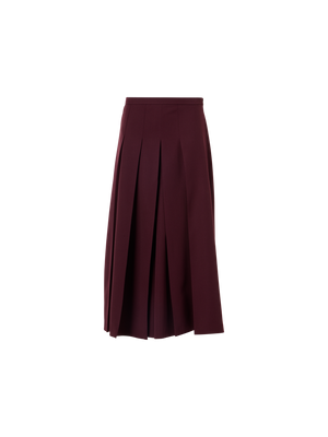 Designer Pleated Midi Skort in Wool Gabardine - red