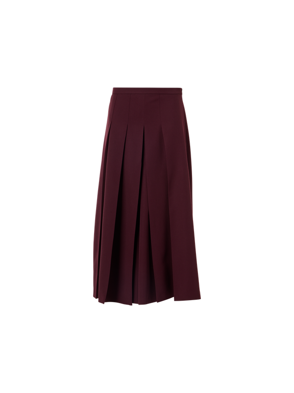 Designer Pleated Midi Skort in Wool Gabardine - red
