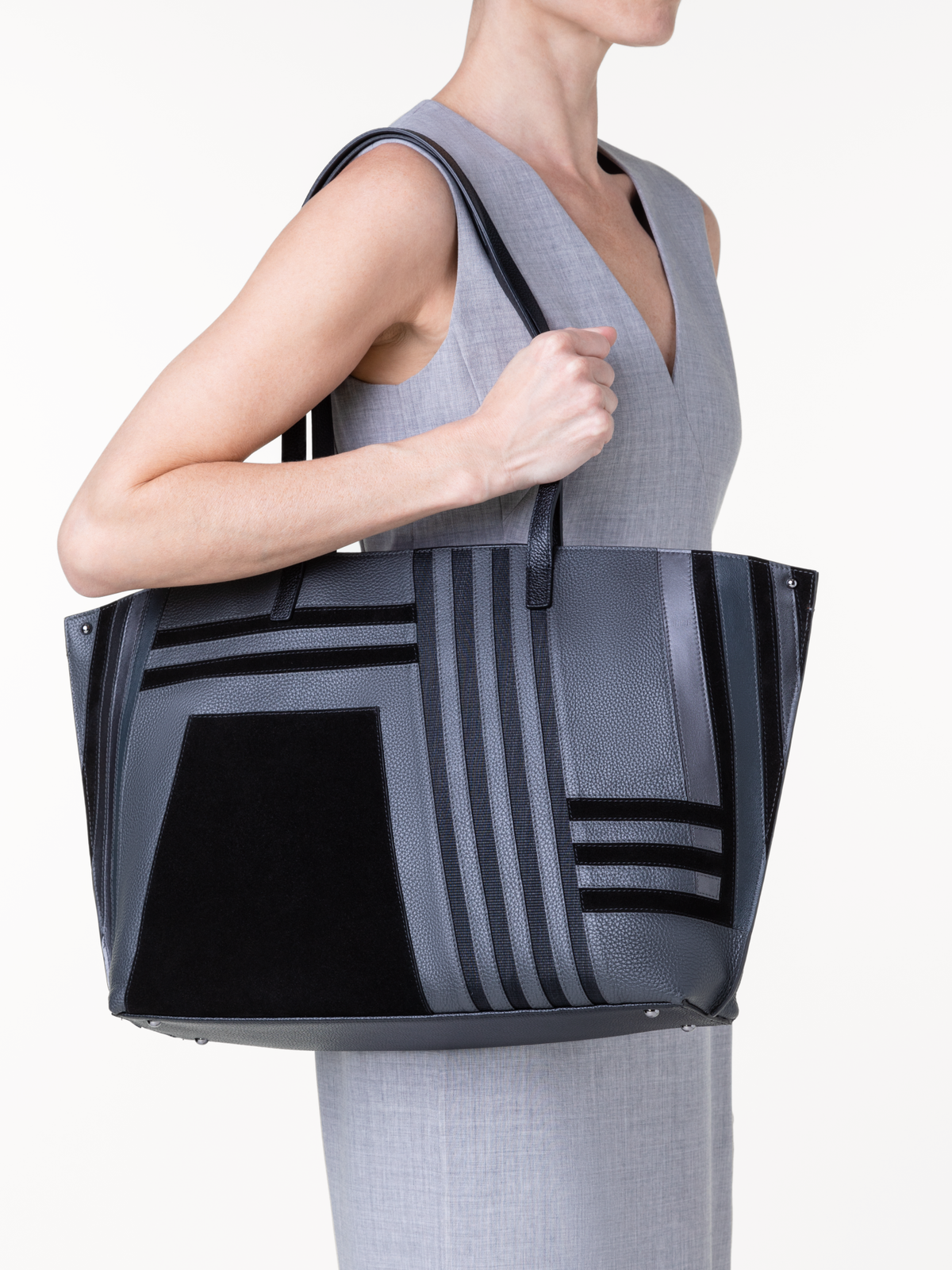 Designer Ai Medium Shoulder Tote - black - grey - multicolor #editorial