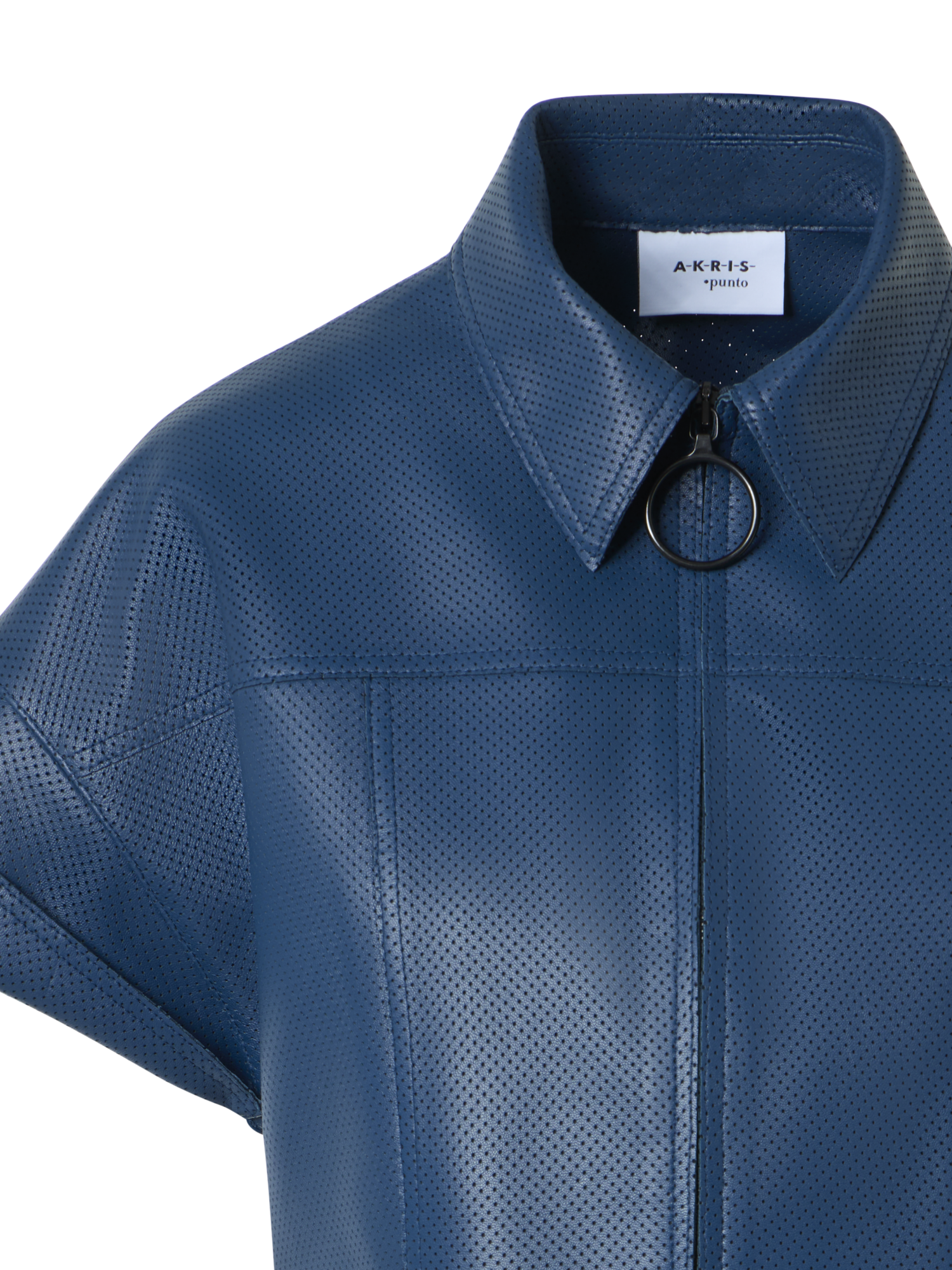 Designer Pin Dot Nappa Leather Zip Jacket - blue