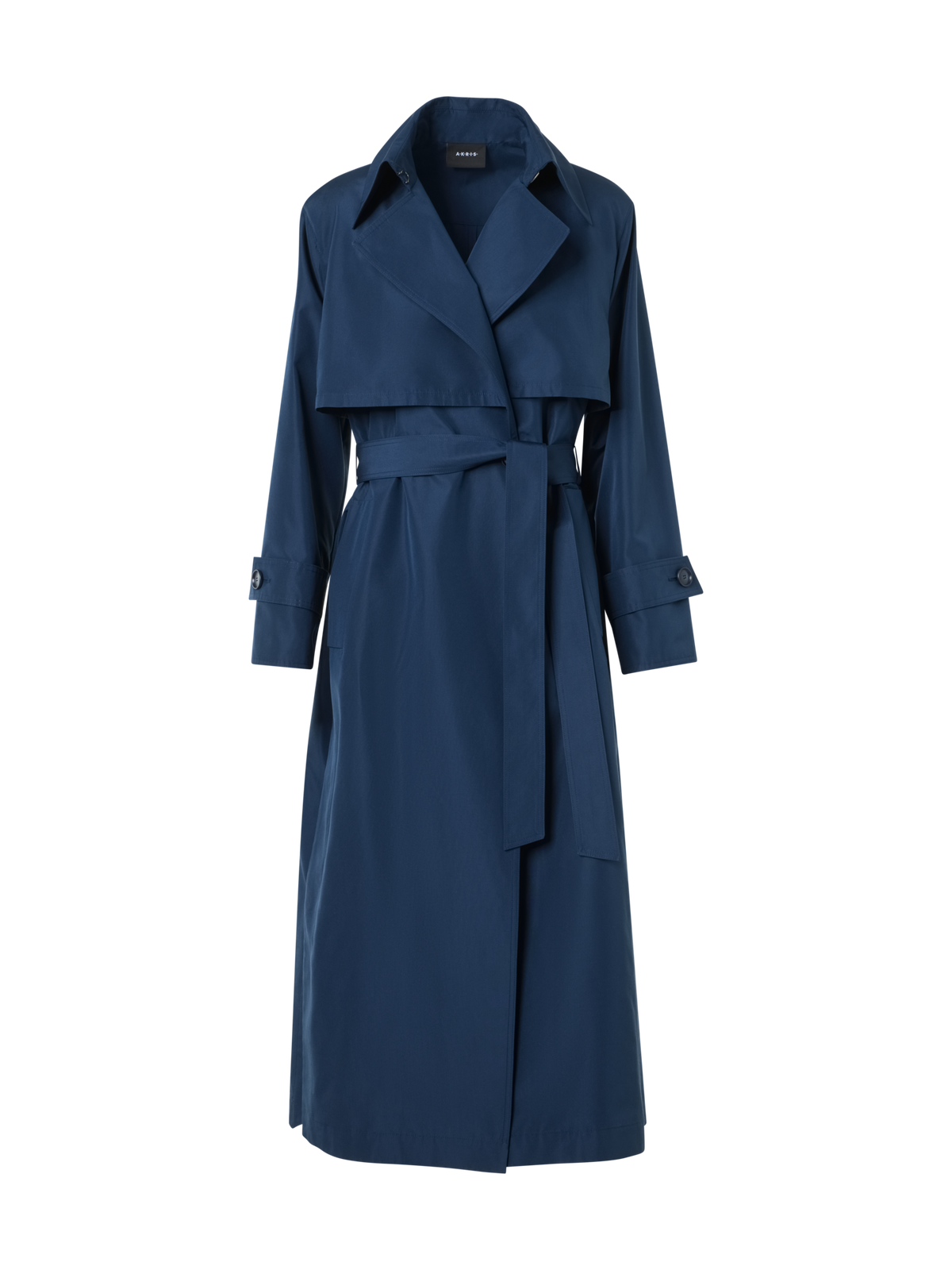 Designer Silk Poplin Oversized Trench Coat - navy - blue