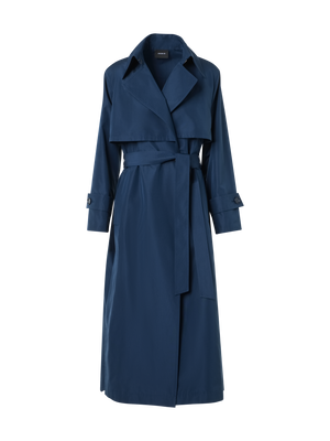 Designer Silk Poplin Oversized Trench Coat - navy - blue
