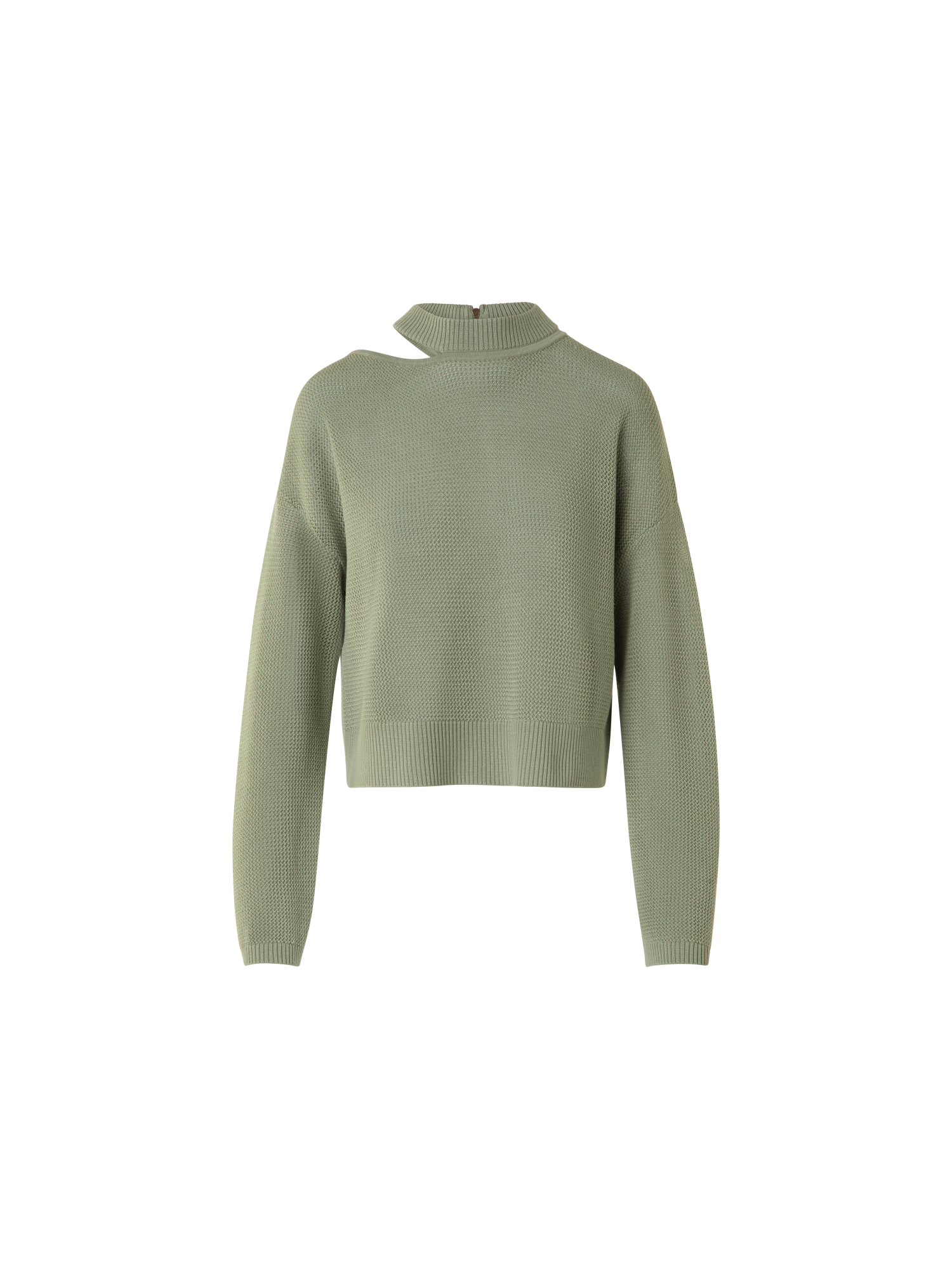 Designer Merino Wool Sweater with Shoulder Cut-Out - neutral - green