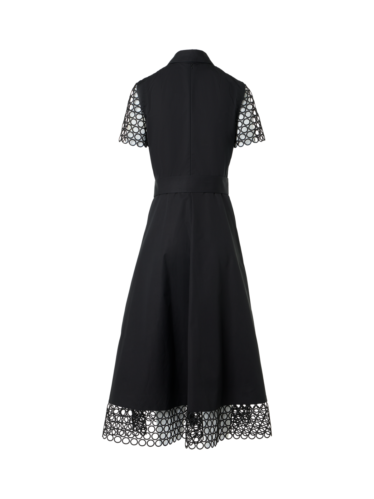Designer Cotton Midi Dress with Eyelet Guipure - black