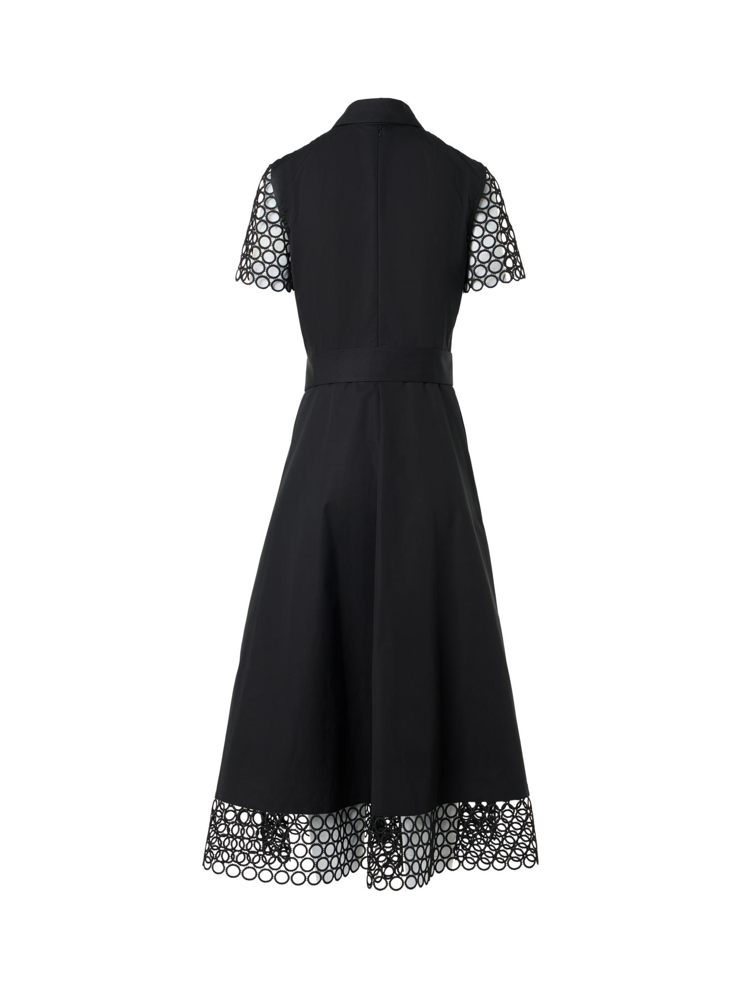 Designer Cotton Midi Dress with Eyelet Guipure - black