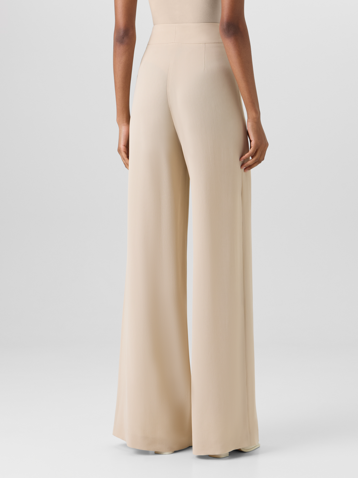 Designer Fellia Wide-Flared-Leg Pants in Silk Georgette - beige #editorial