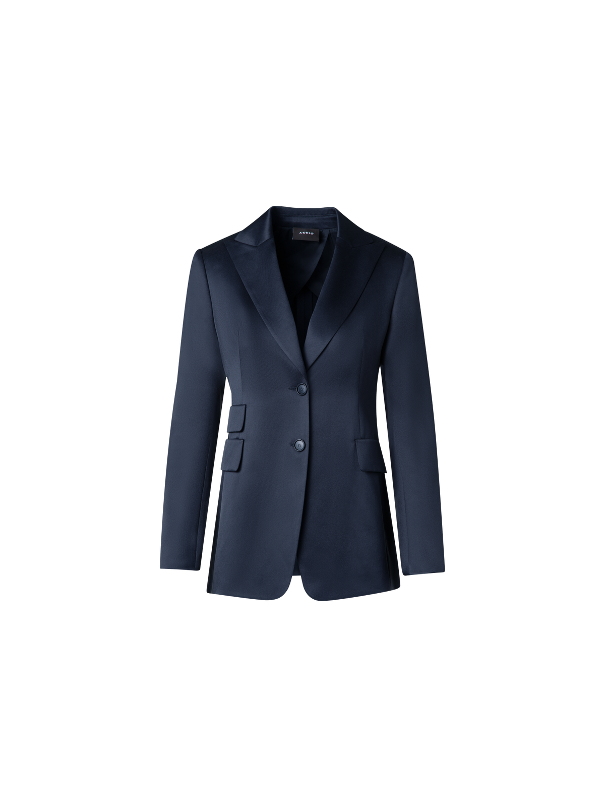 Designer Long Silk Blazer Jacket - navy
