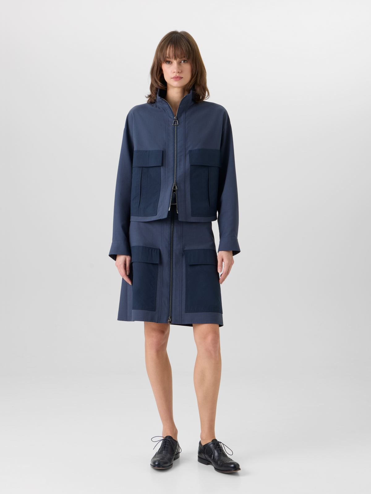 Designer Cotton Double-Face Pencil Skirt - blue #editorial