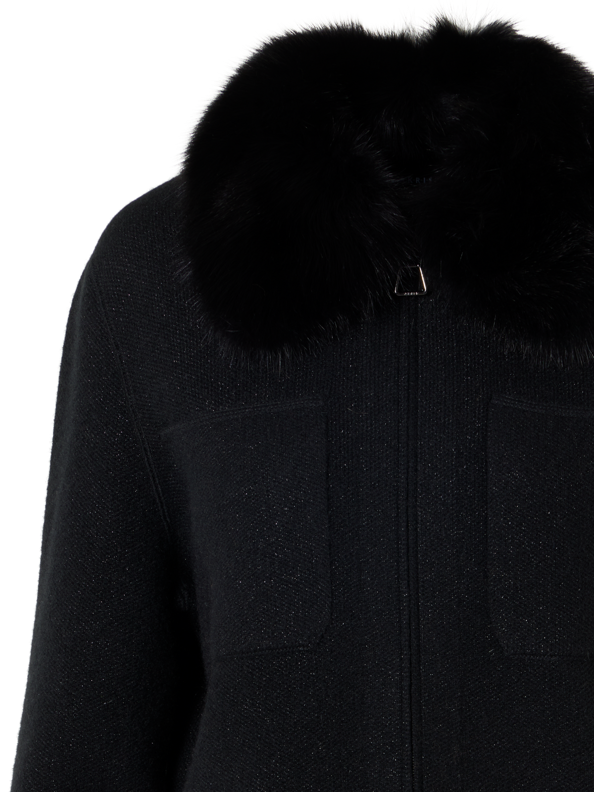 Designer Short Cashmere Lamé Cardigan with Detachable Sable Collar - black