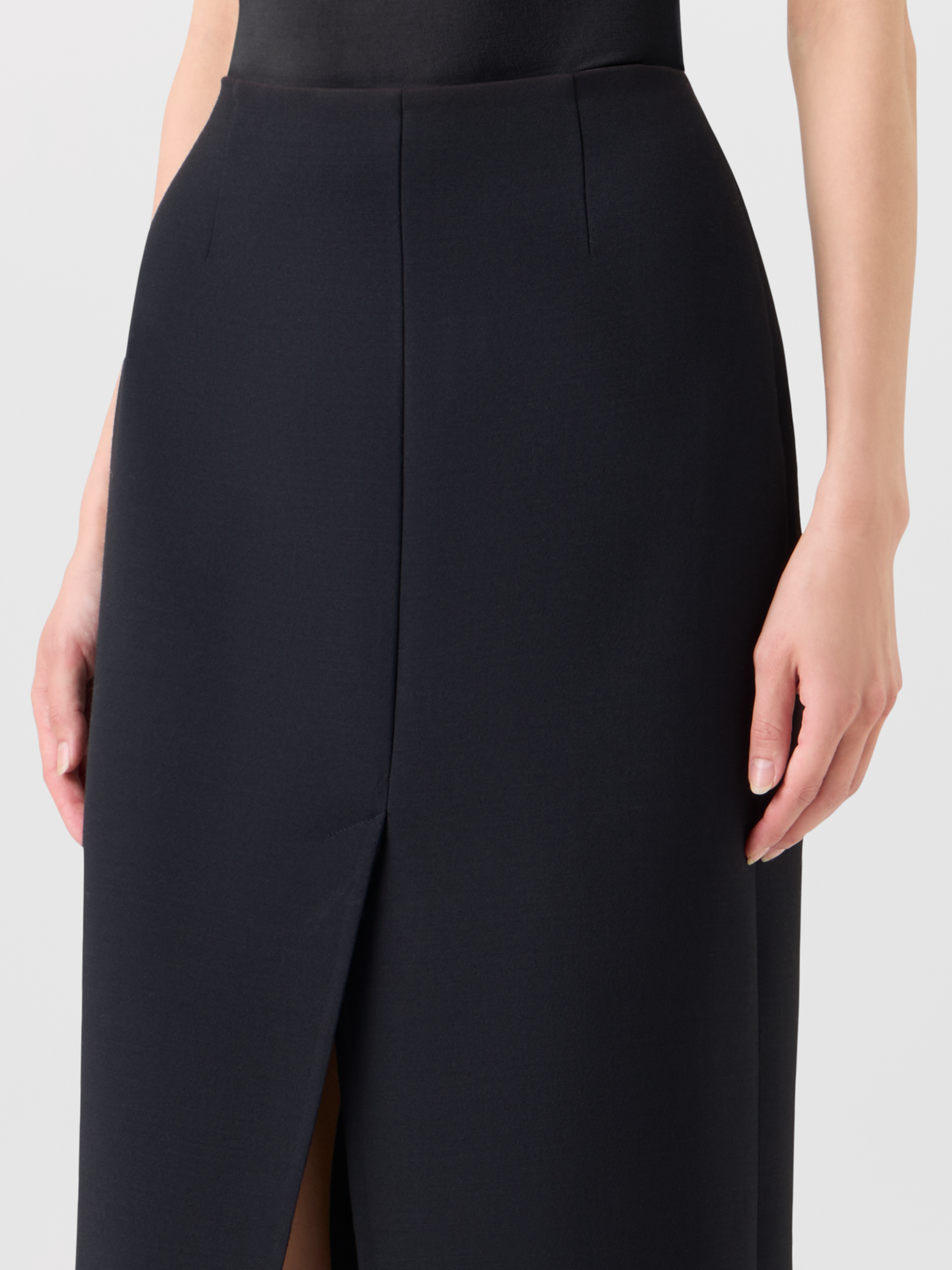 Designer Midi Pencil Skirt in Wool Double-Face - black #editorial