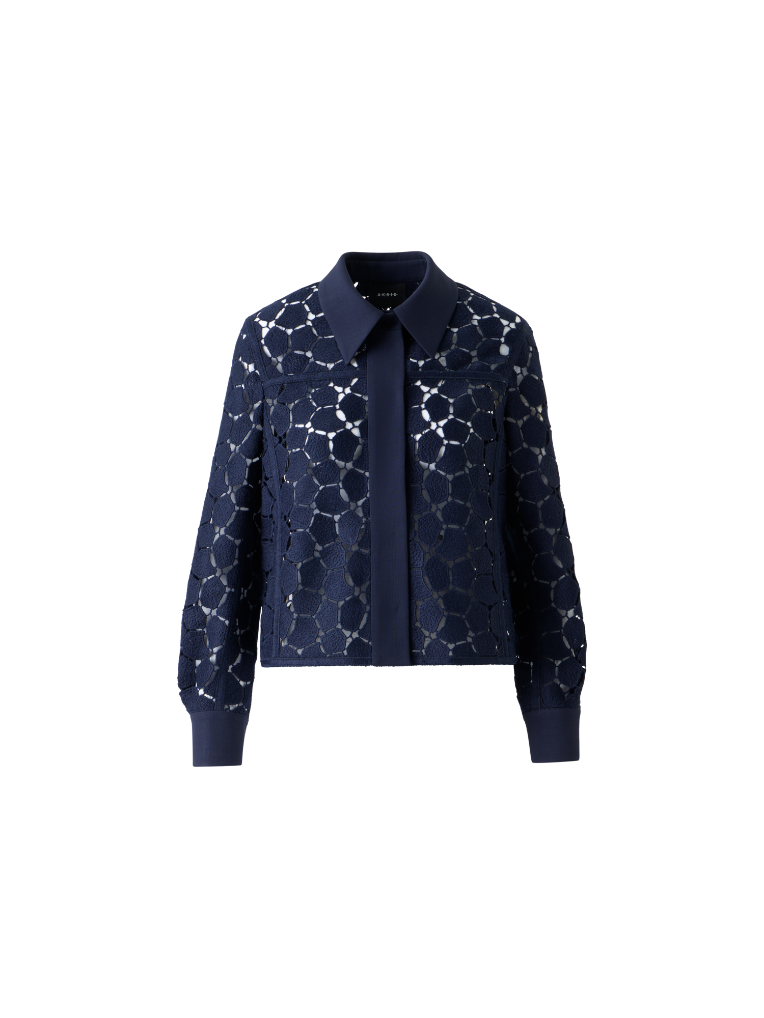Designer Boxy Shirt Jacket in Lapis Lazuli Embroidery - neutral - navy - blue
