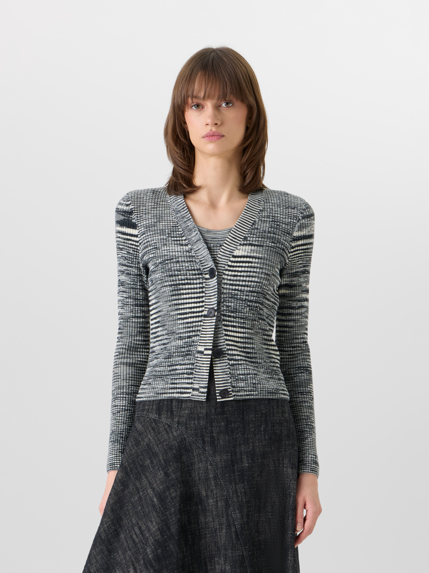 Designer Long-Sleeve Merino Wool Knit Cardigan - grey 