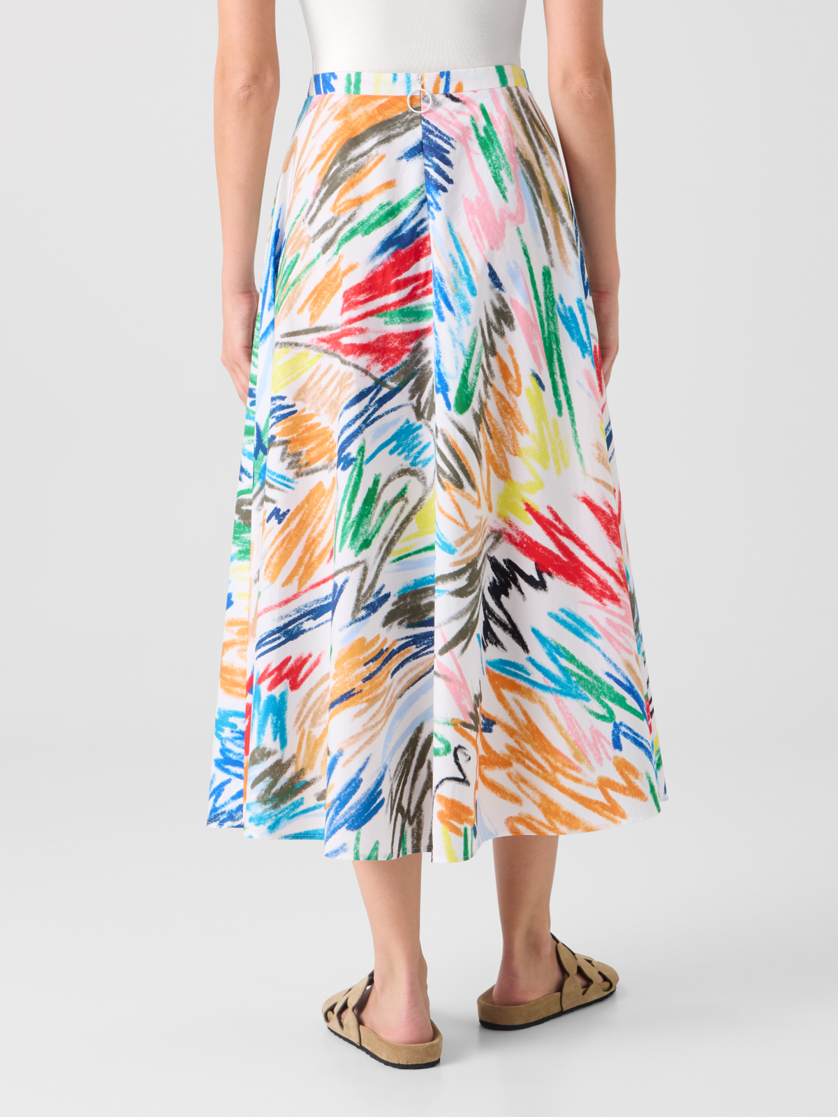 Designer Scribble Print Cotton Midi Skirt - multicolor - ecru