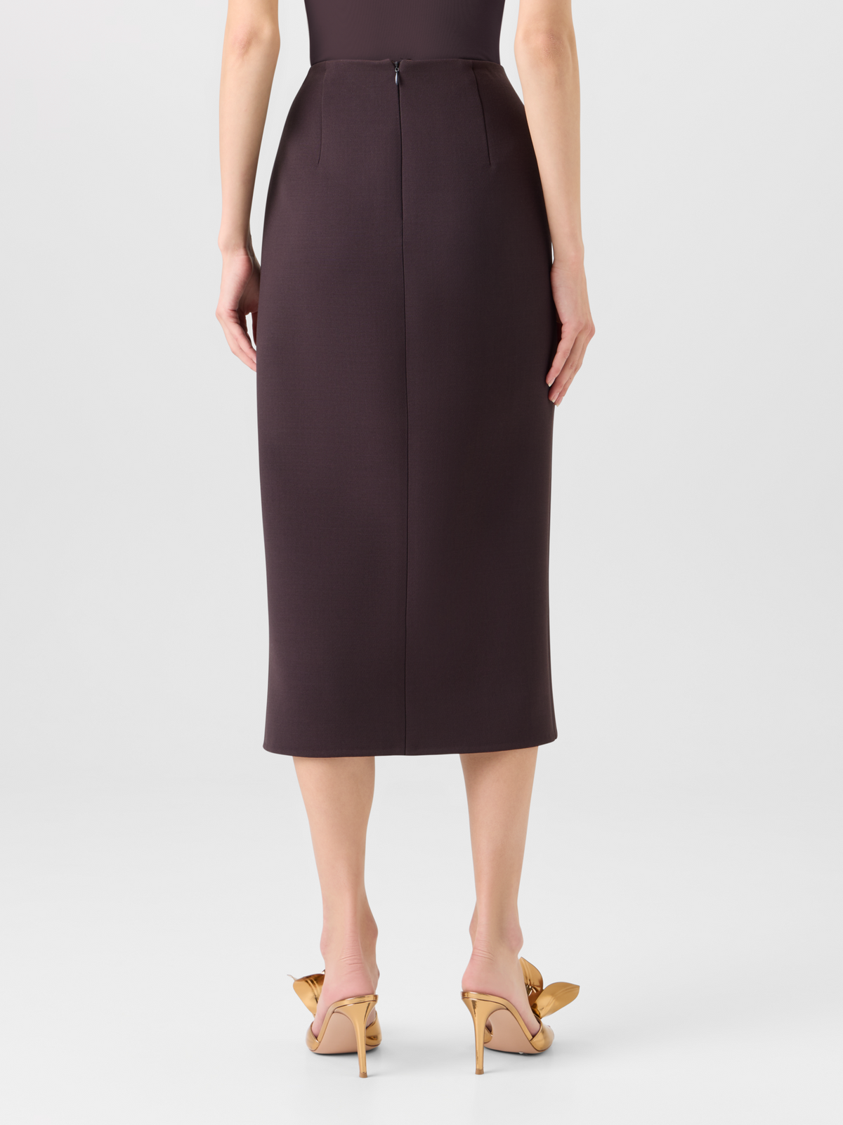 Designer Midi Pencil Skirt in Wool Double-Face - brown #editorial