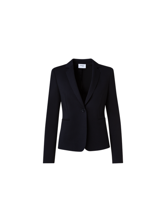 Designer Jersey Blazer with Faux Leather Collar - black