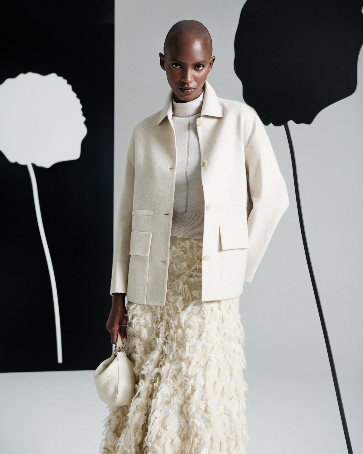 Designer Flared Midi Skirt in 3D Jacquard - neutral - pastel - beige #editorial