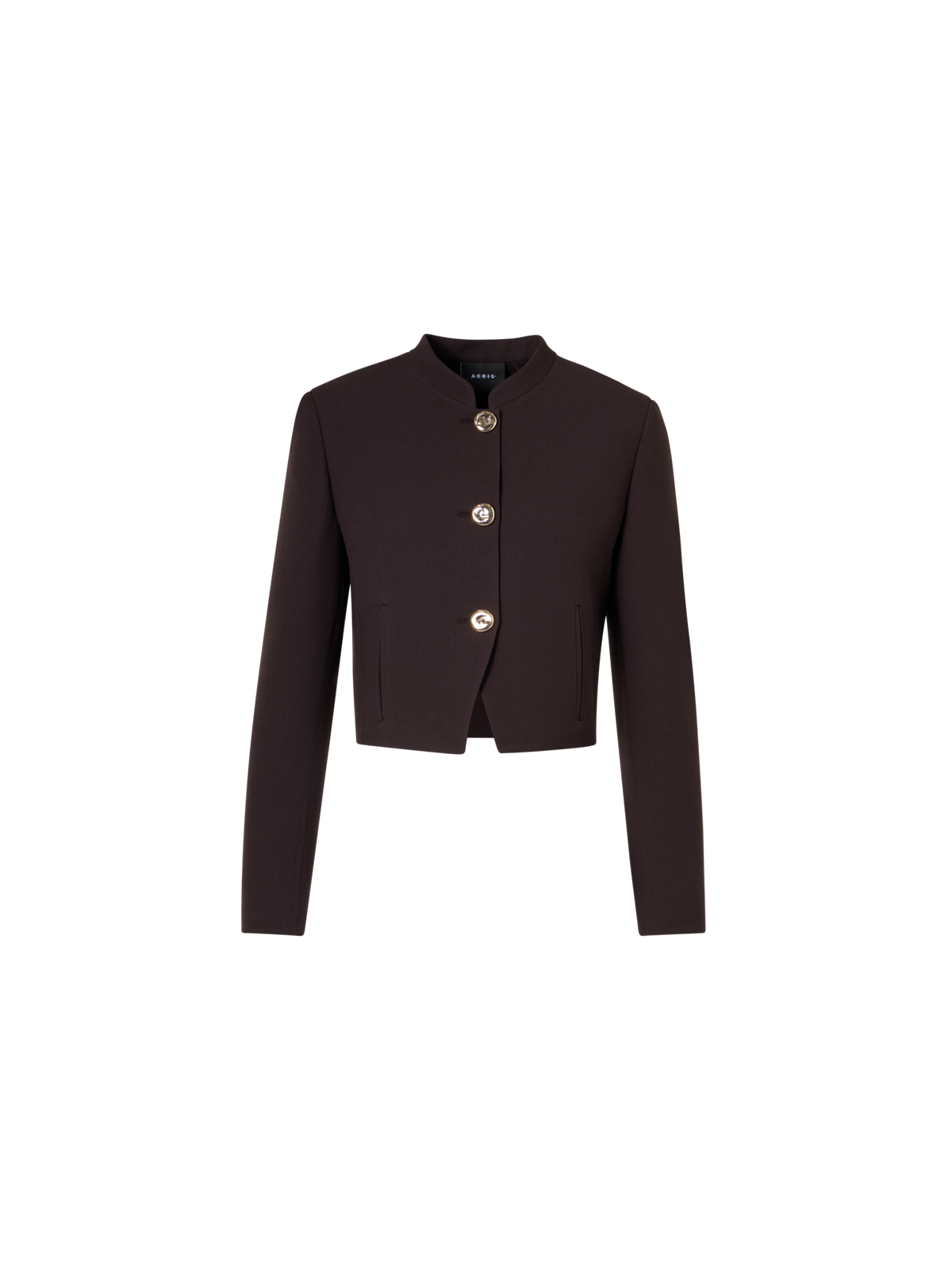 Designer Short Wool Double-Face Jacket with Gold Buttons - brown