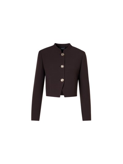 Designer Short Wool Double-Face Jacket with Gold Buttons - brown