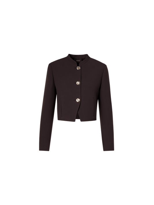 Designer Short Wool Double-Face Jacket with Gold Buttons - brown