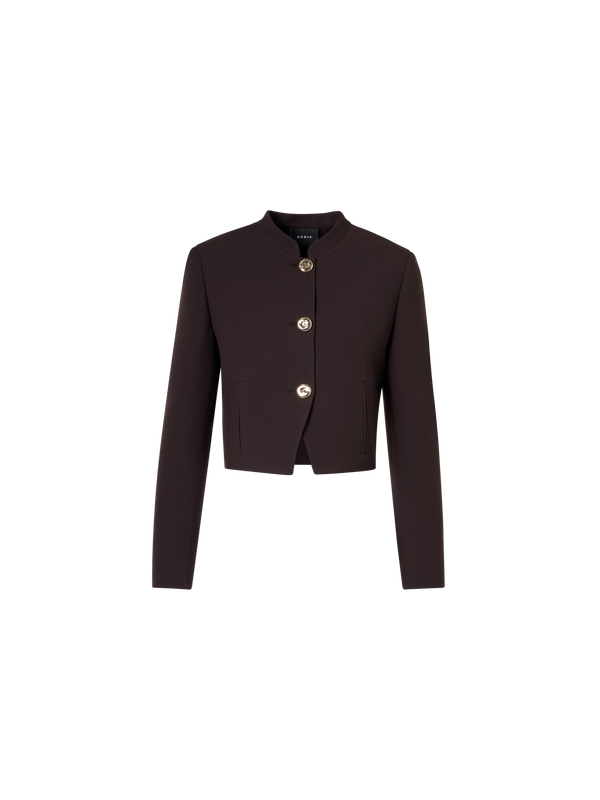Designer Short Wool Double-Face Jacket with Gold Buttons - brown