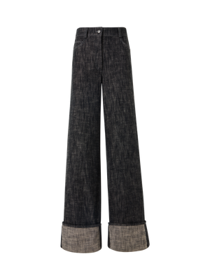 Designer Cooper Wide-Leg Pants in Washed Heavyweight Cotton-Denim - black