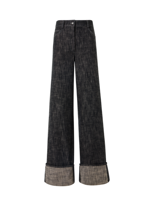 Designer Cooper Wide-Leg Pants in Washed Heavyweight Cotton-Denim - black