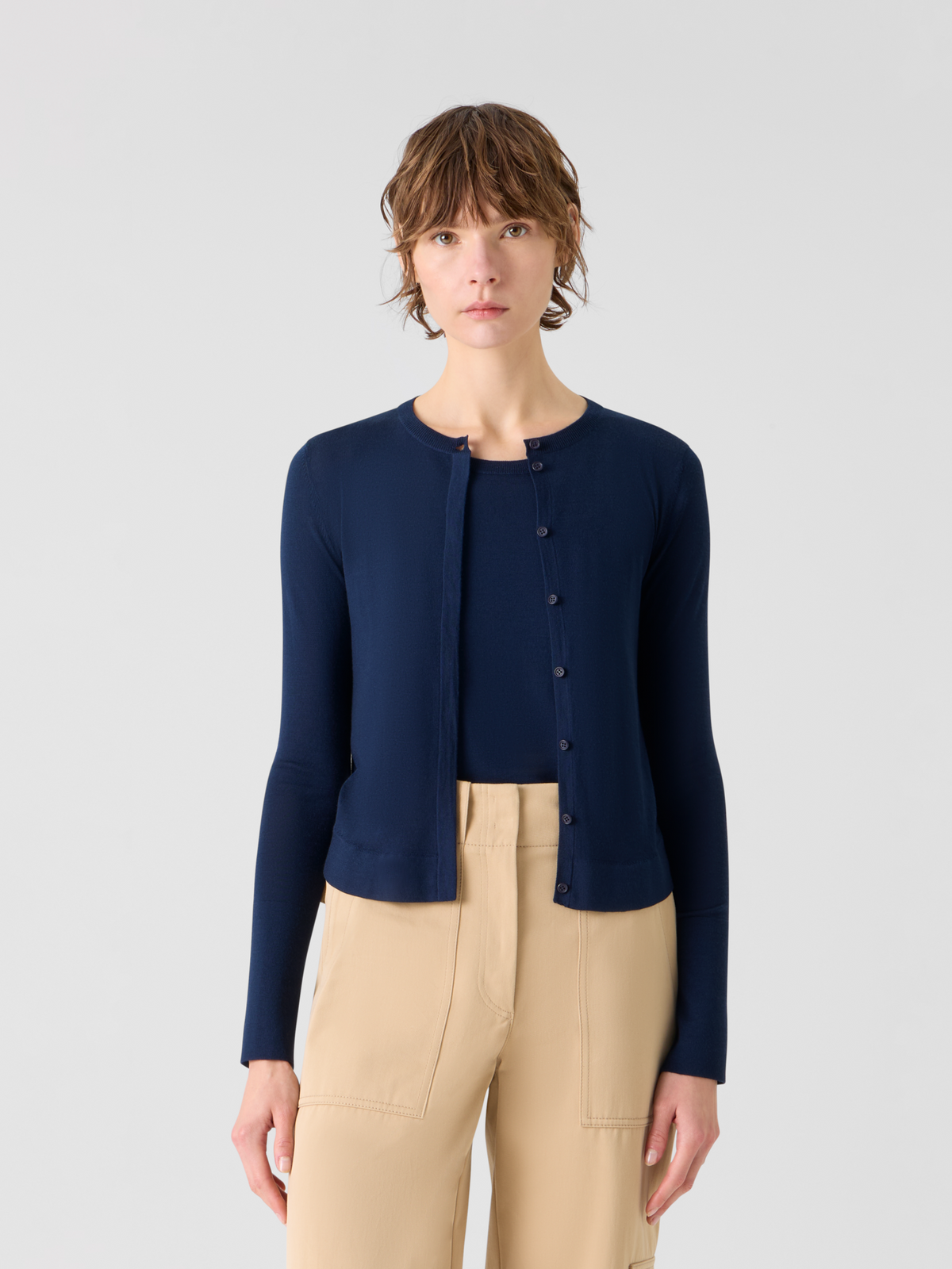 Designer Lightweight Merino Wool Knit Cardigan - navy - blue #editorial