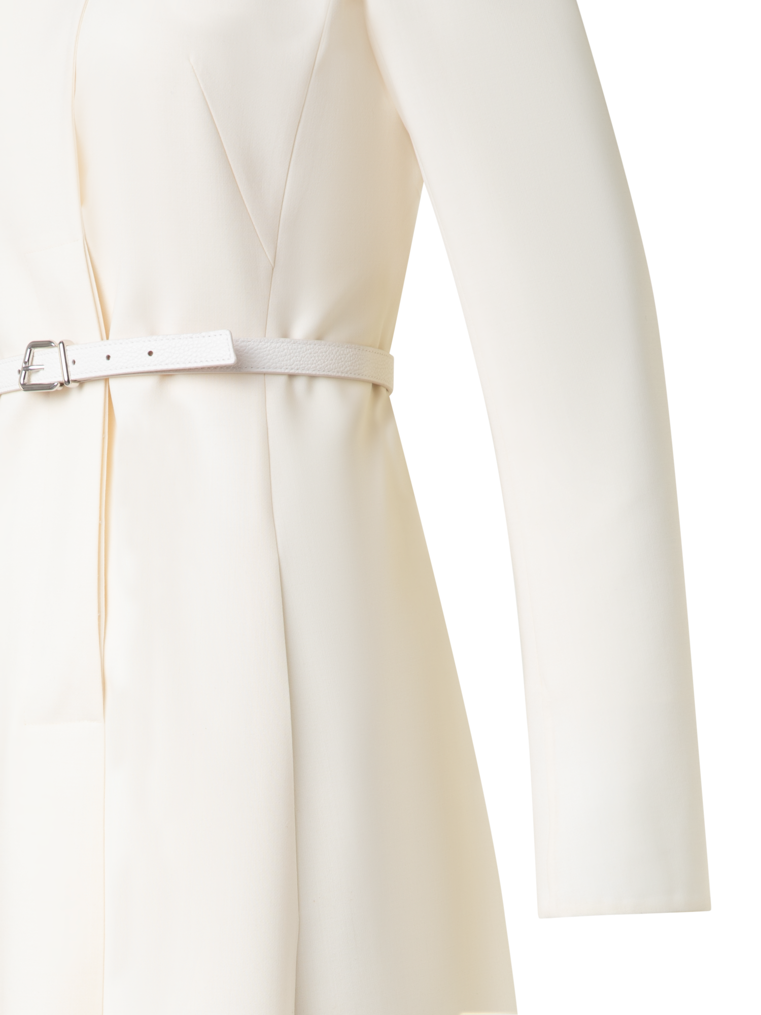 Designer Belted Midi Dress in Wool Double-Face - ecru - white