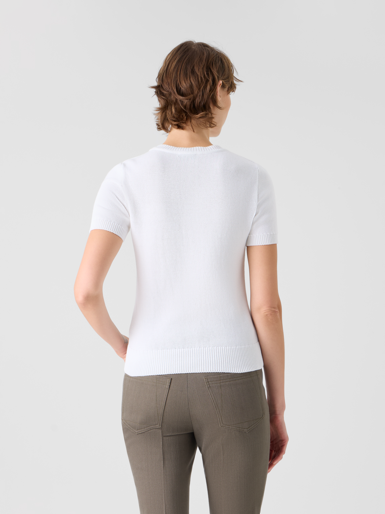 Designer Cotton Sweater with Polygon Intarsia - ecru