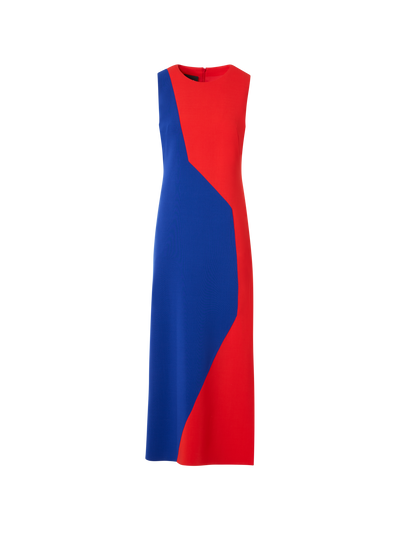 Midi Sheath Dress with Polygon Patchwork vermillion-lapis Blue / 6 Midi Sheath Dress with Polygon Patchwork vermillion-lapis Blue / 6
