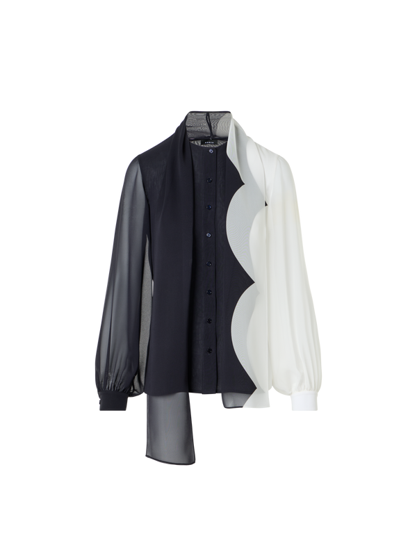 Designer Silk Blouse with Volume Sleeves - multicolor