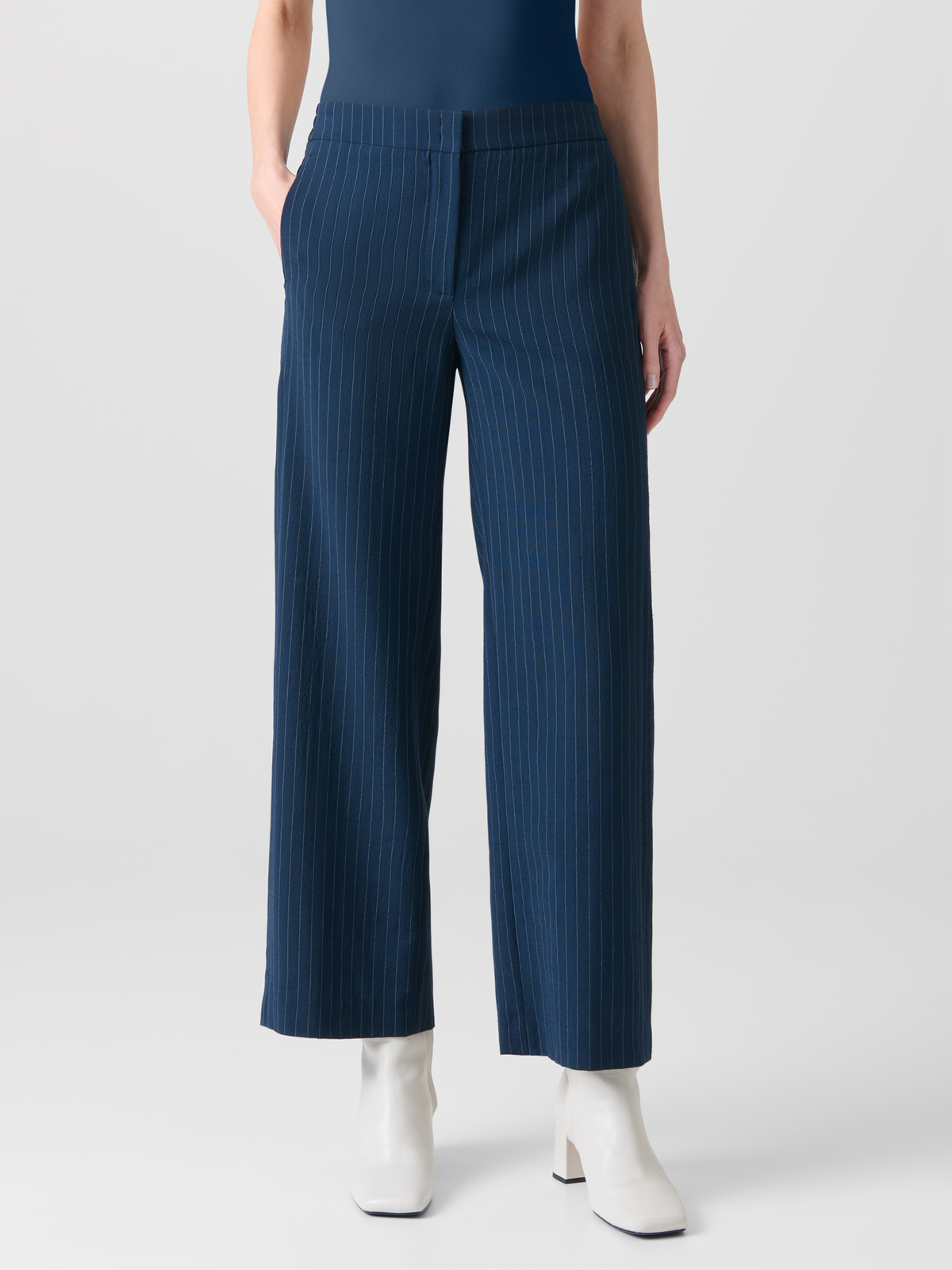 Designer Wide Cool Wool Pants with Elastic Waist - neutral - navy - blue - multicolor #editorial