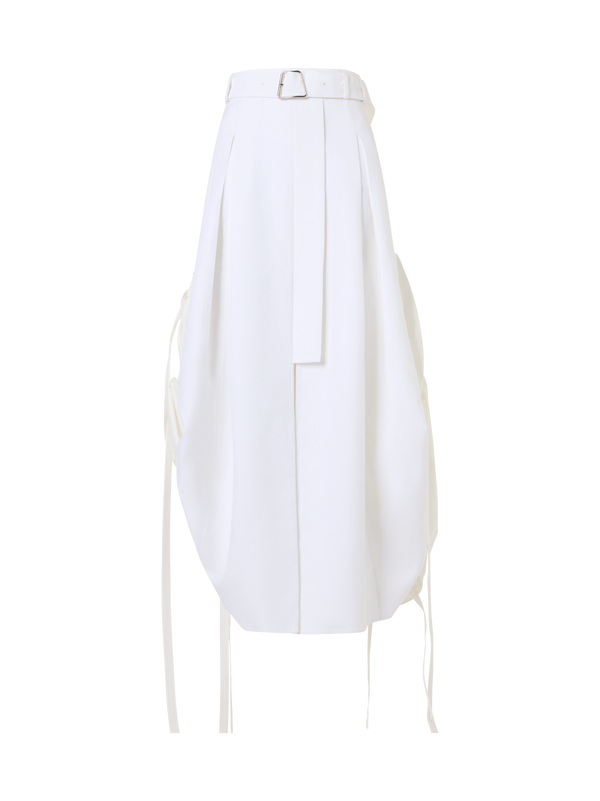 Designer Cotton Midi Skirt with Drawstrings - ecru