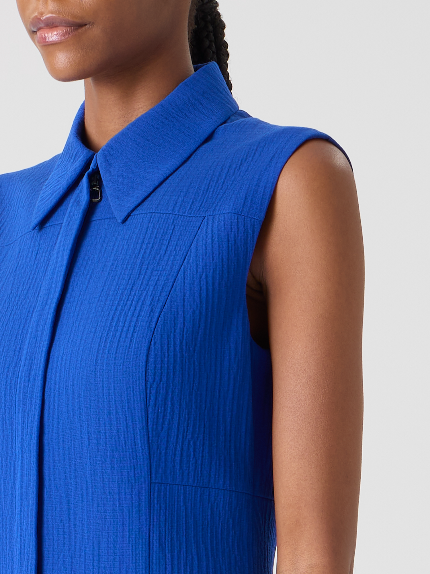 Designer Midi Shirt Dress in Structured Cotton Silk - blue