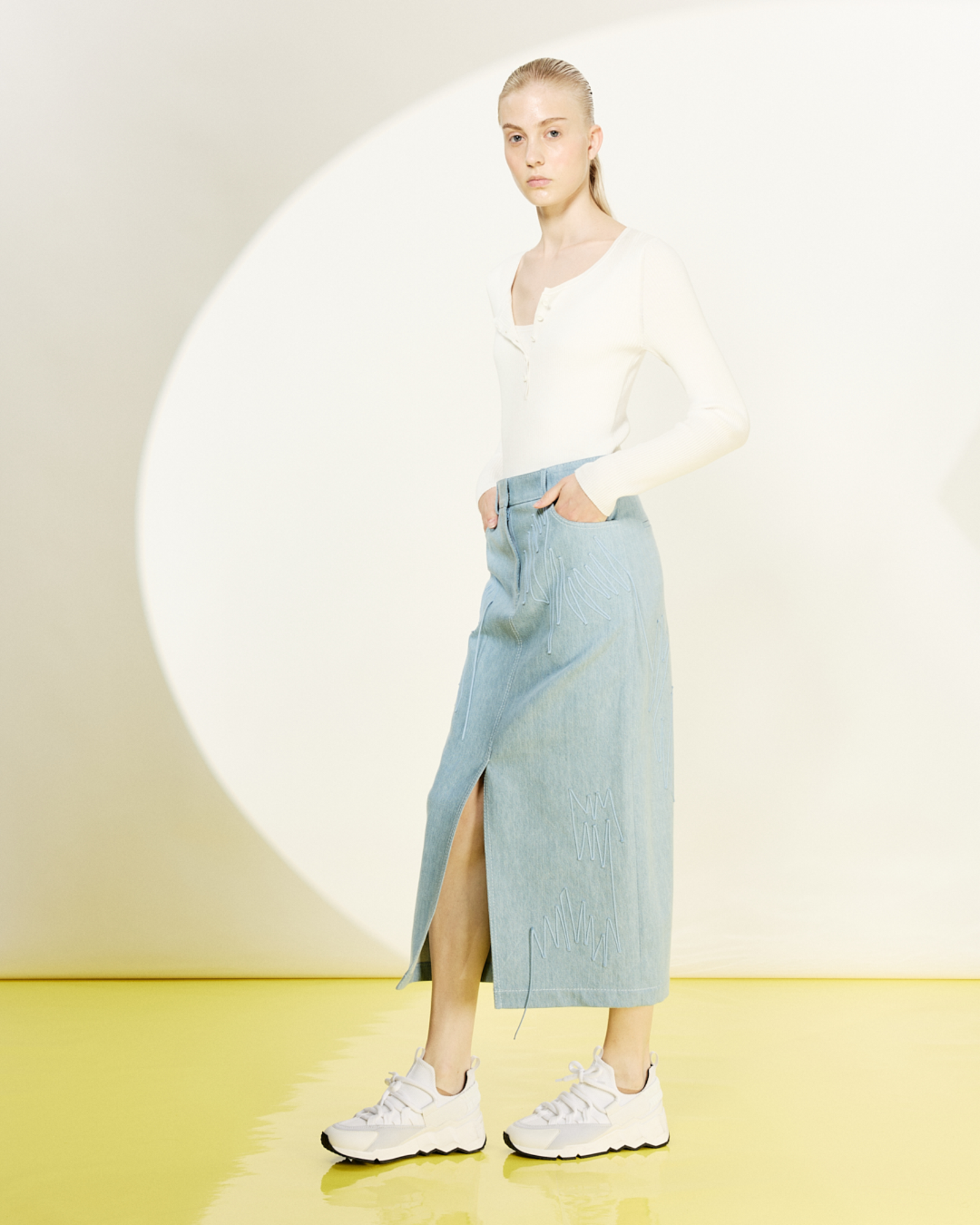 Designer Fitted Ribbed Cotton Henley Sweater - white