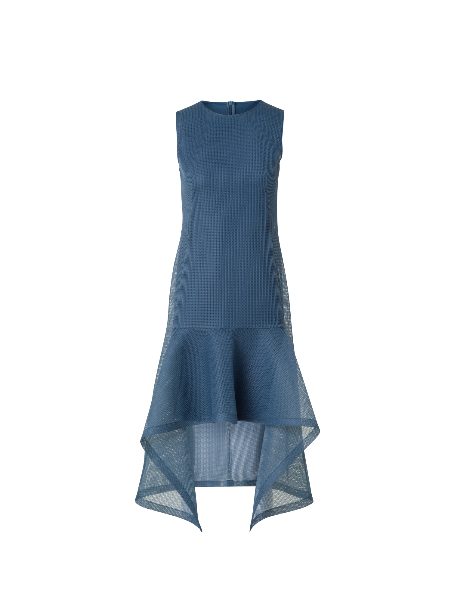 Designer Short Asymmetrical Dress in Techno Grid - blue