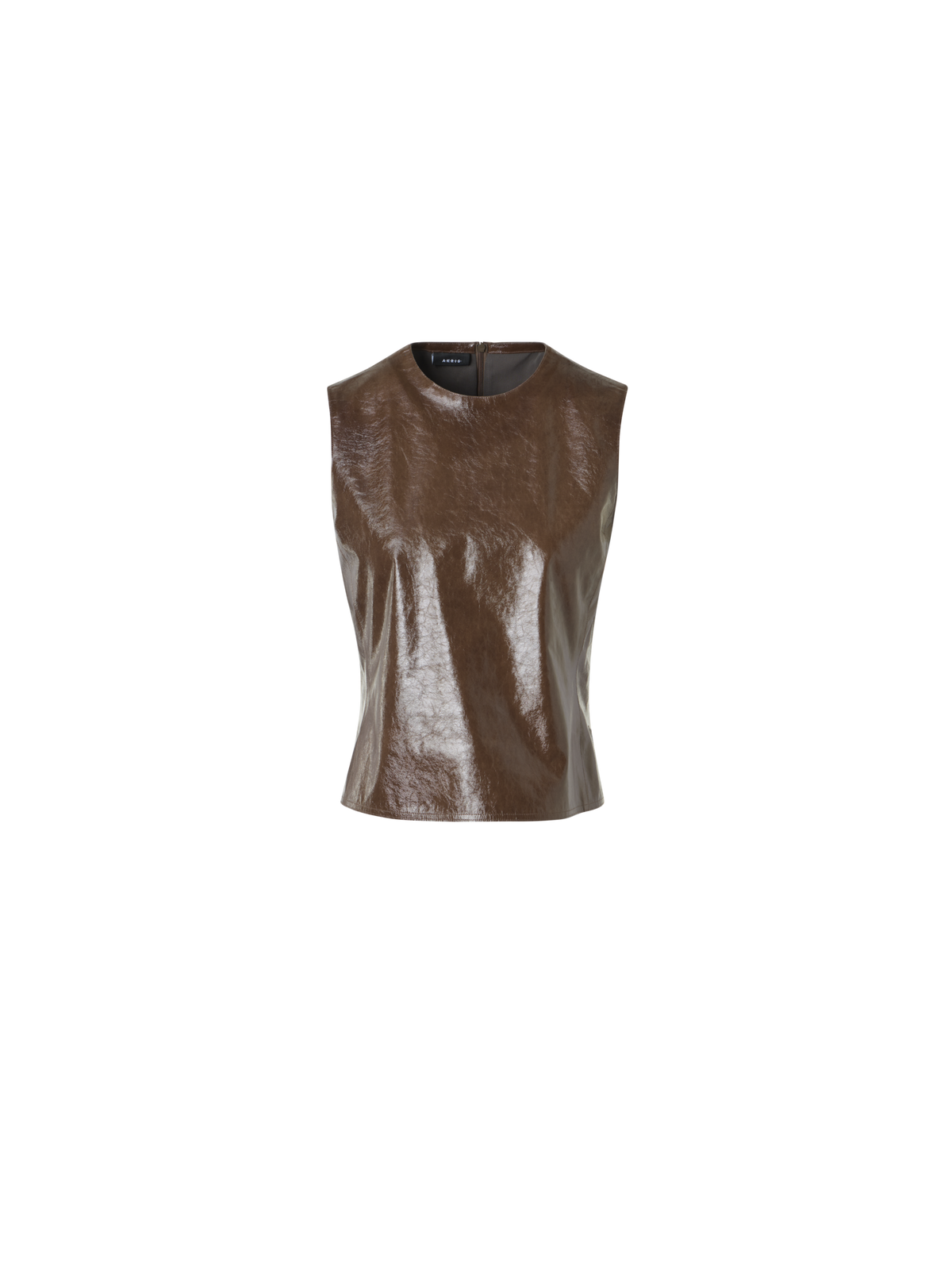 Designer Sleeveless Lacquered Leather Top - brown