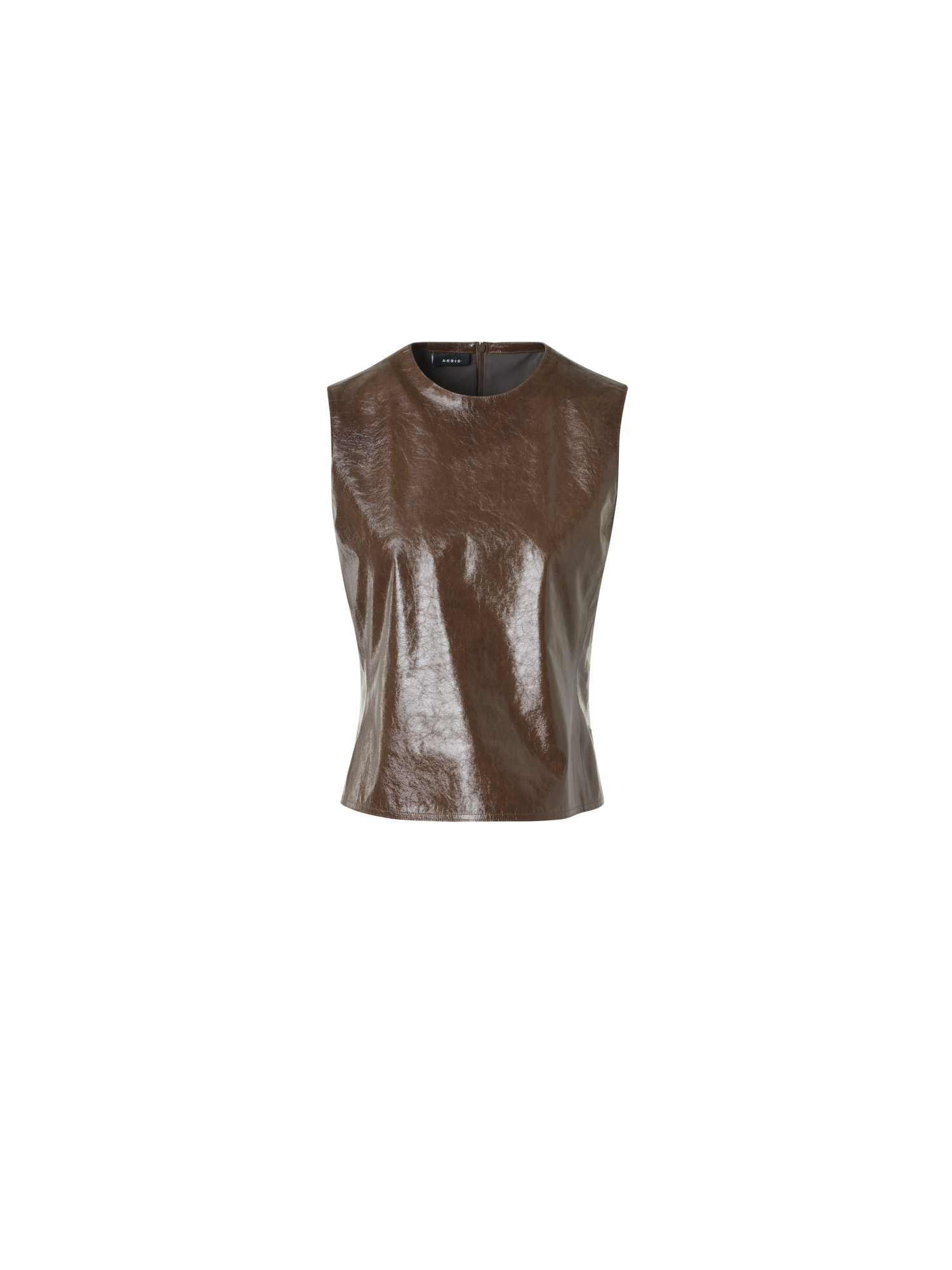 Designer Sleeveless Lacquered Leather Top - brown