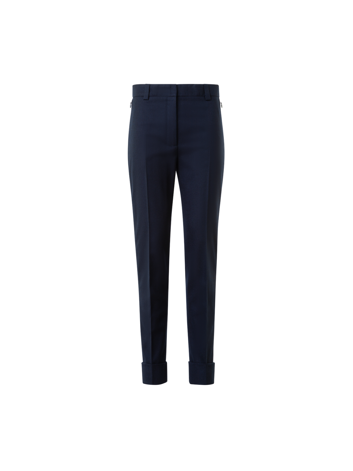 Designer Cropped Tapered Stretch Wool Flannel Pants - neutral - navy - blue