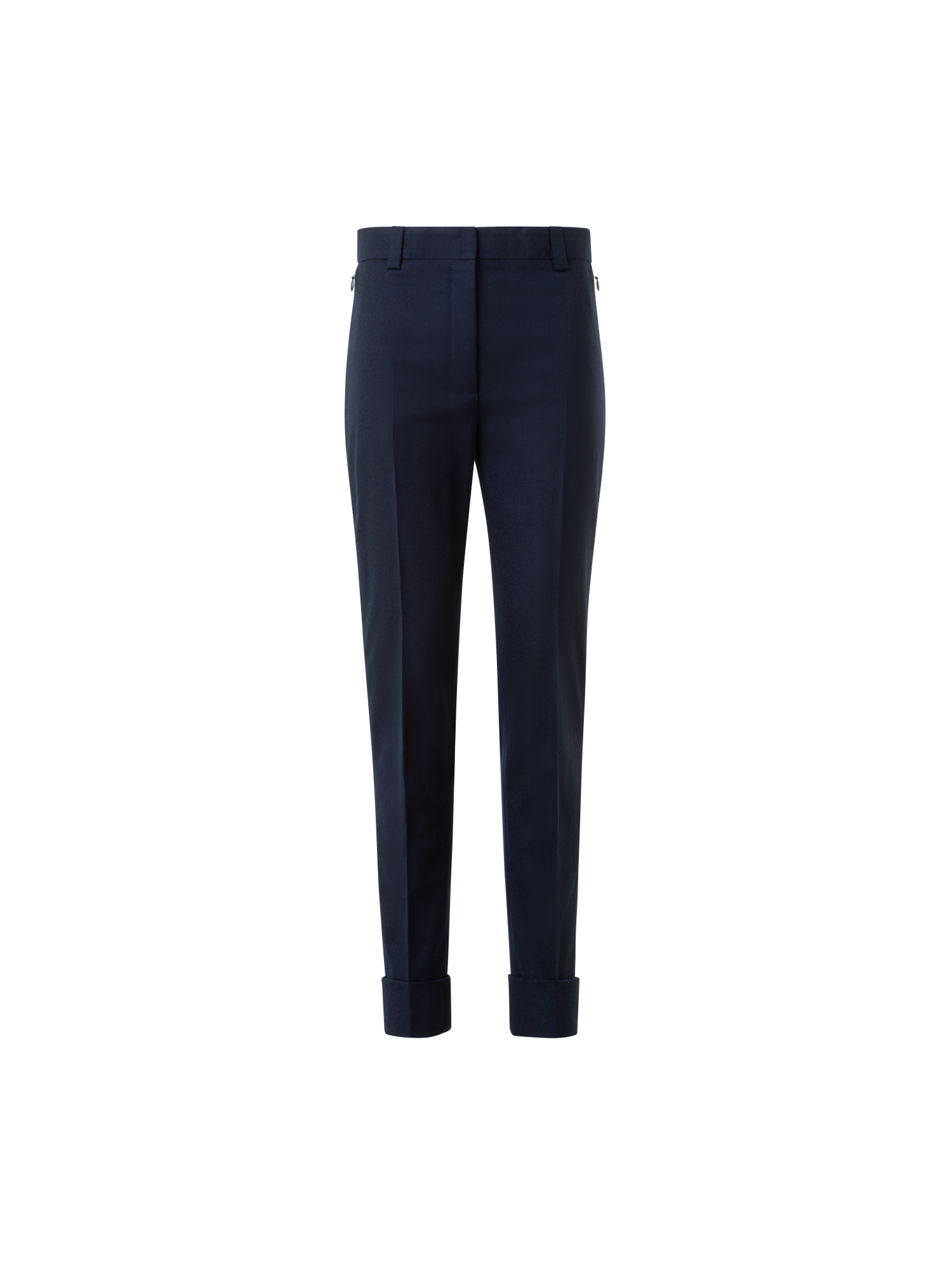 Designer Cropped Tapered Stretch Wool Flannel Pants - neutral - navy - blue