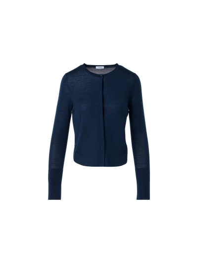 Designer Lightweight Merino Wool Knit Cardigan - navy - blue
